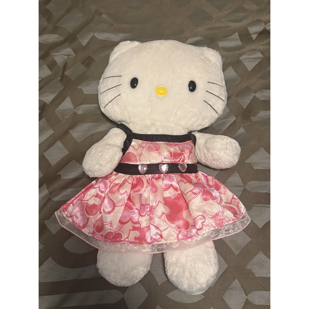 BUILD A BEAR 2008 HELLO KITTY Plush Doll 18" White Heart Rhinestone Dress